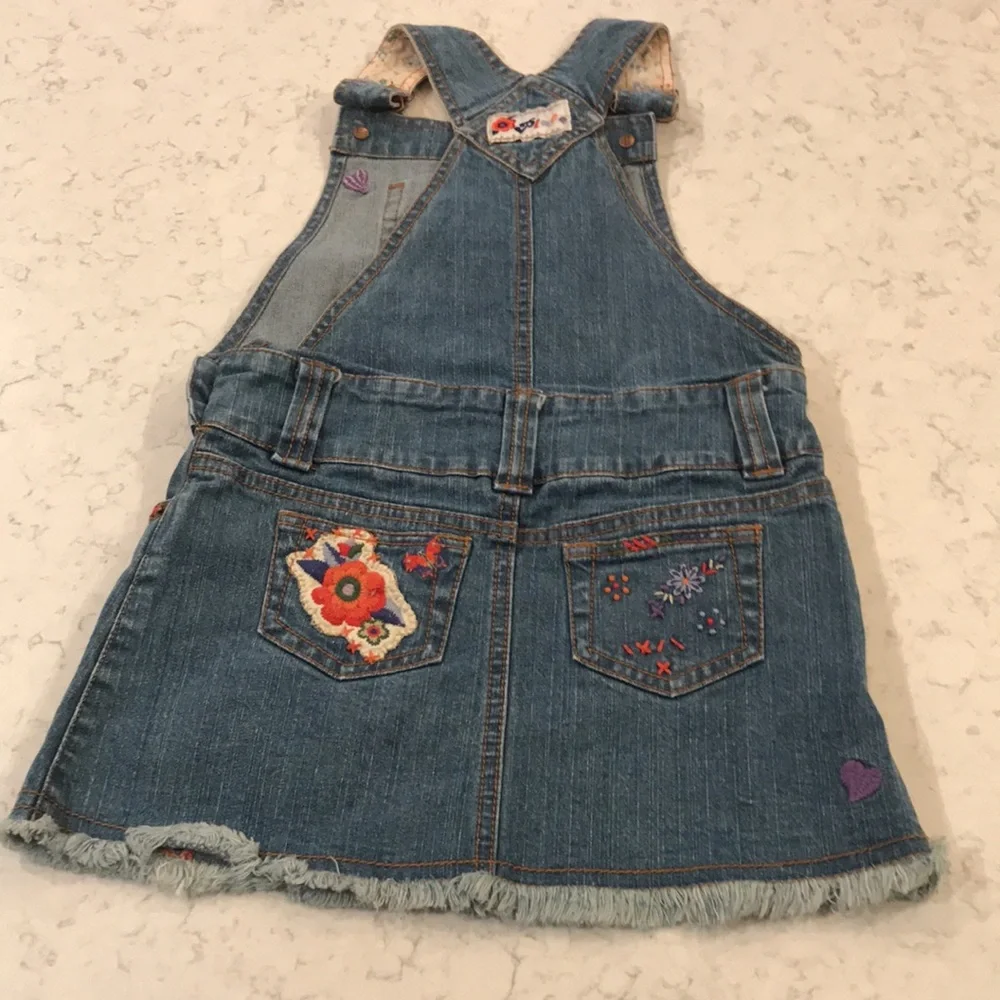Denim Overall Dress Blue Butterfly Embroidered Jumper
